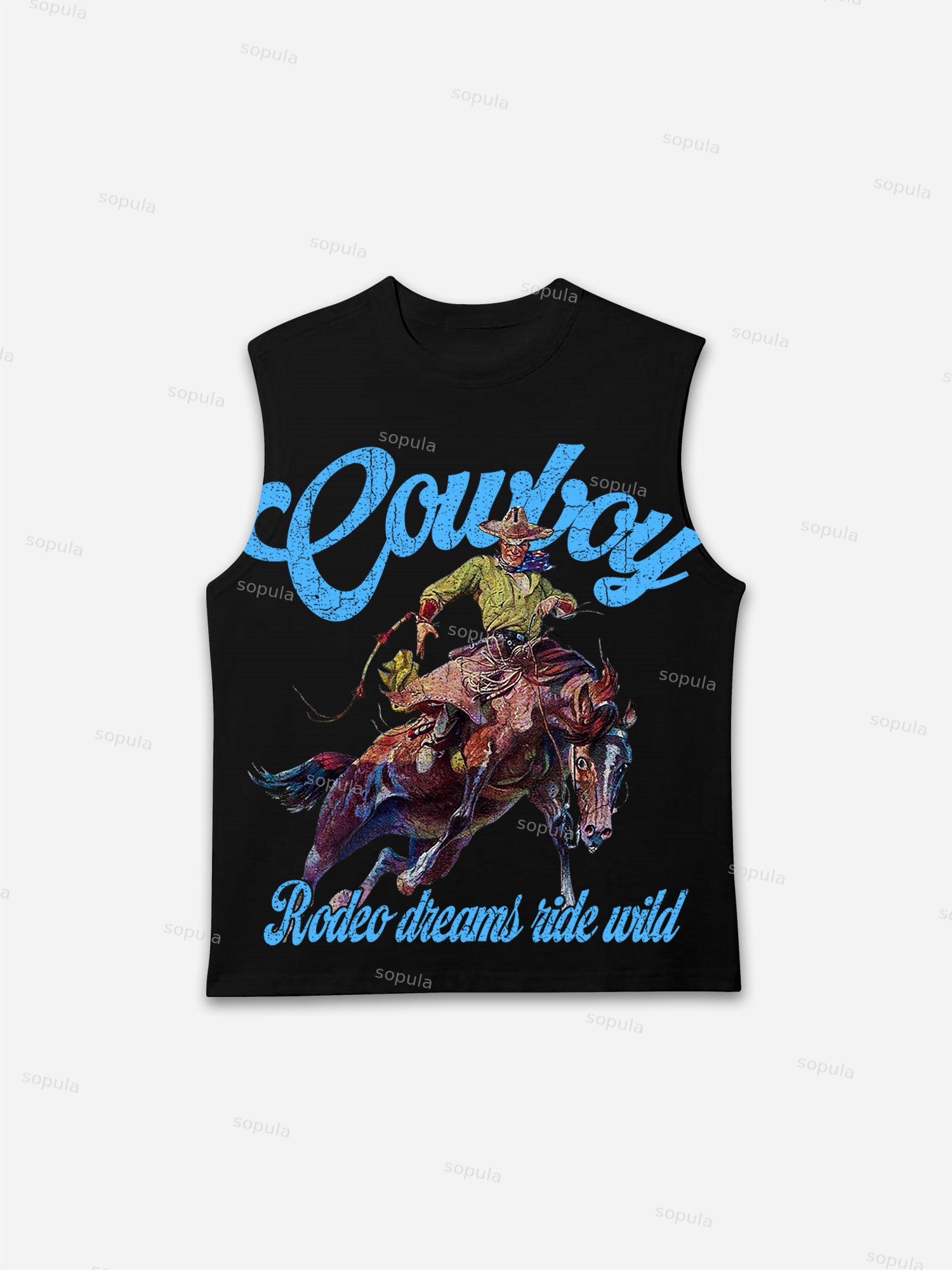 Cowboy Rodeo Dreams Print Casual Tank Top