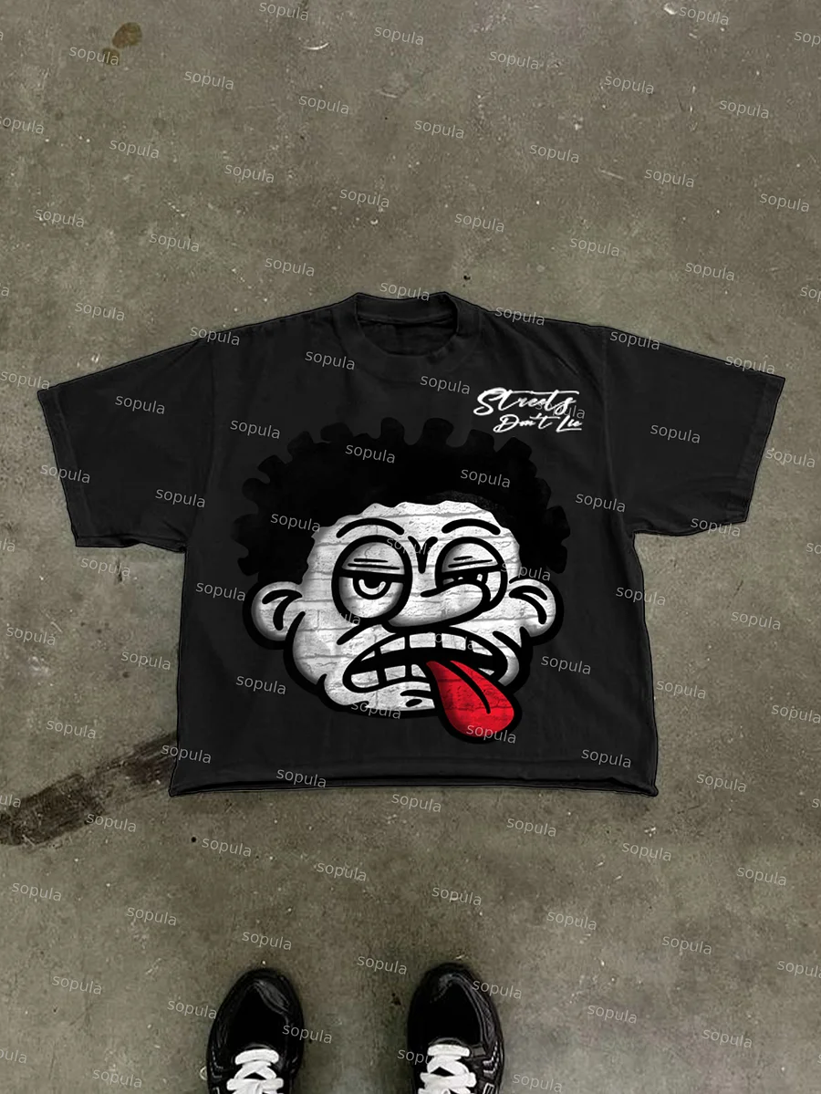 Streets Don't Lie Retro Big Head Cartoon Graphic Cropped T-shirt