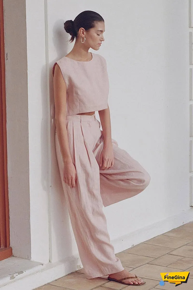 Linen Sleeveless Top & Wide Leg Pants Set
