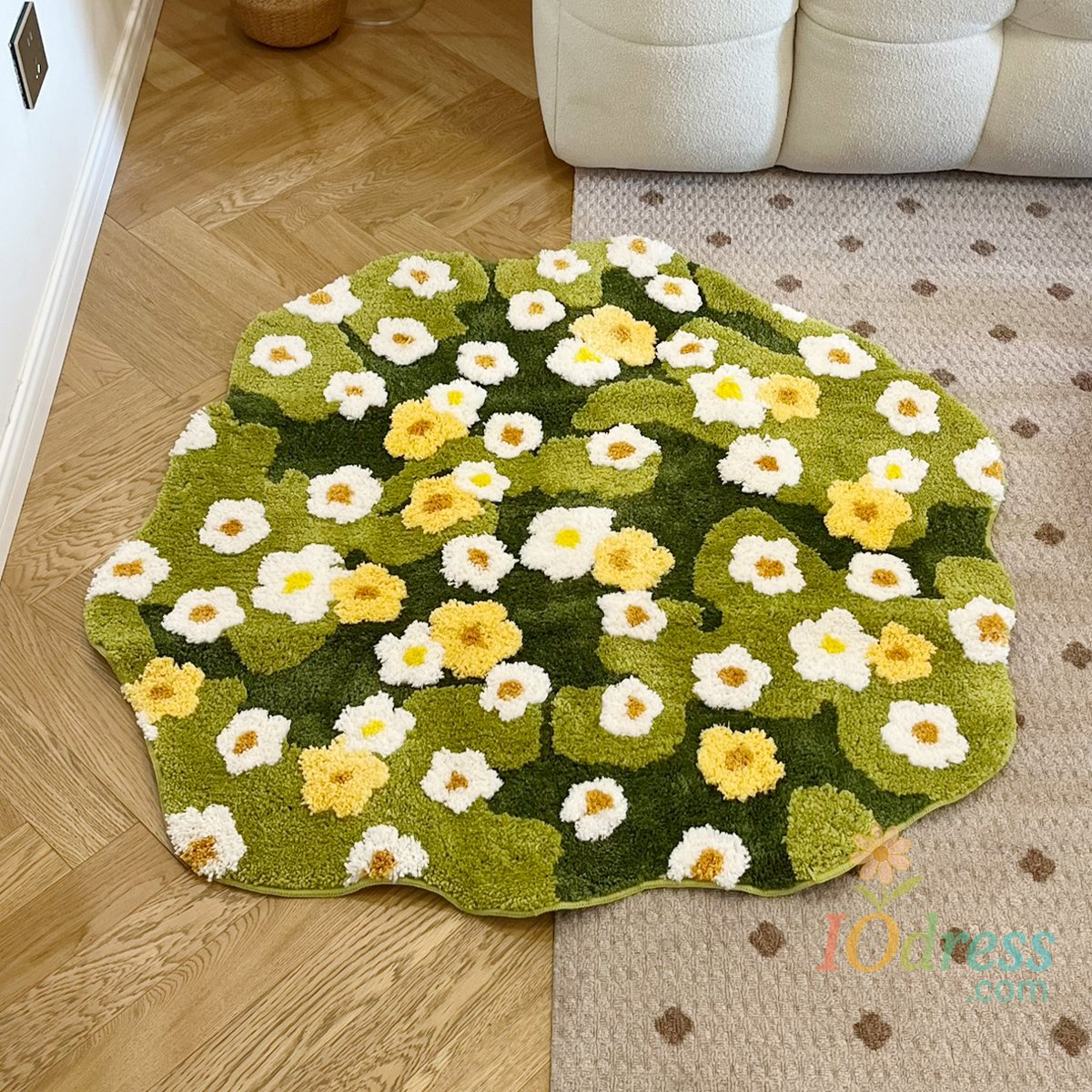 IO Dress Daisy Tufting Moss Bathroom Mat Soft Bedroom Rug Meadow Green Plants Living Room Carpet Bedside Floor Pad Aesthetic Home Decor