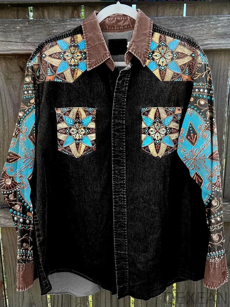 Men's Jewelry Pattern Vintage Stripe Print Casual Shirt