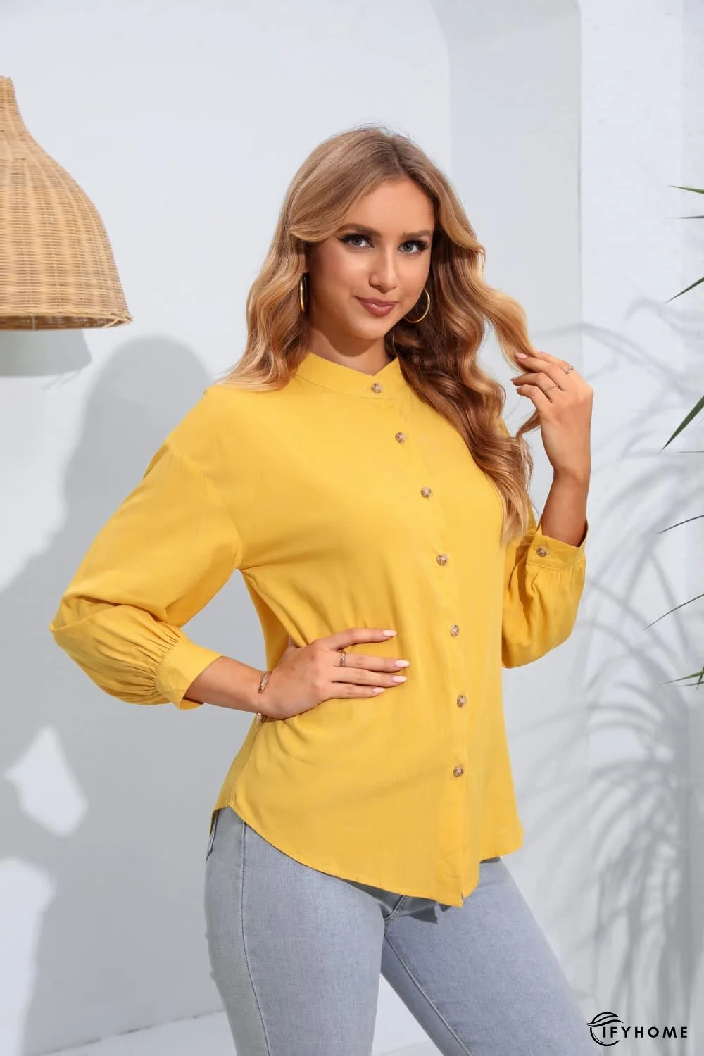 Mock Neck Buttoned Long Sleeve Shirt | IFYHOME