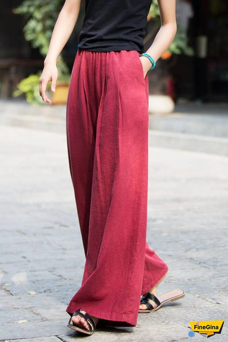 Linen And Cotton Sand-Washed Wide-Leg Pants