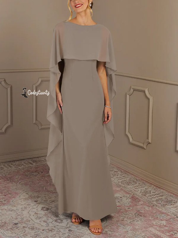 Round Neck Solid Color Chiffon Maxi Dress