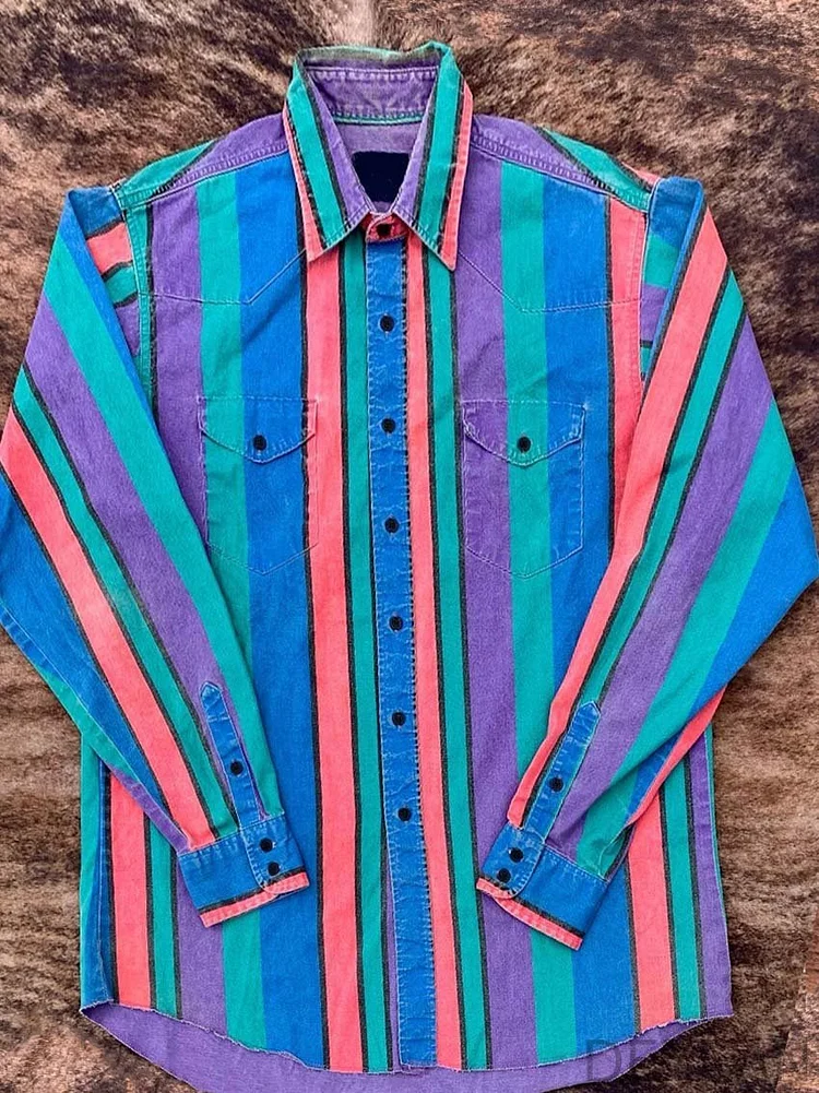 Vintage Stripe Print Casual Shirt