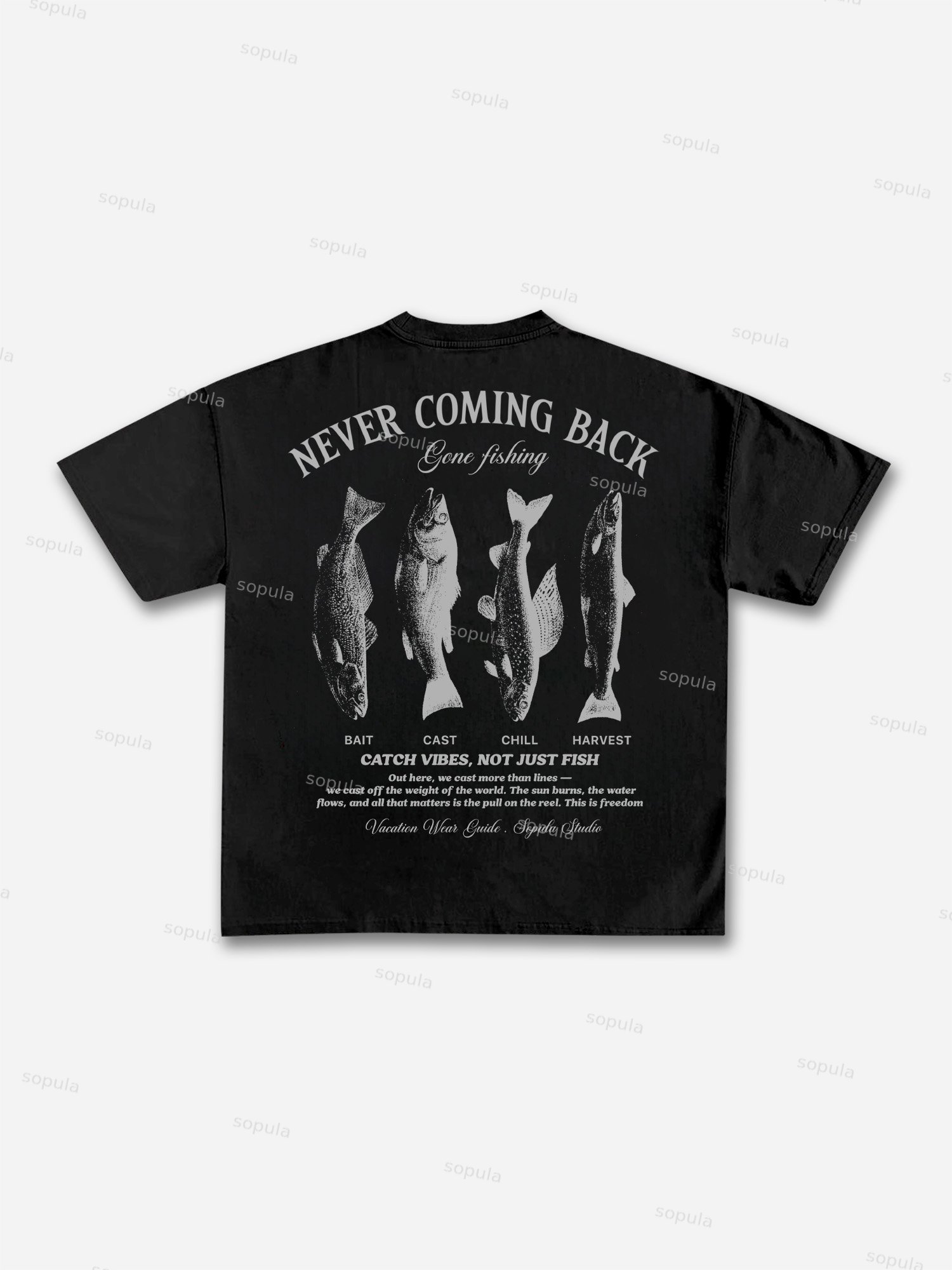 Vacation Wear Guide Vintage Sea Fishing Graphic Cotton T-shirt