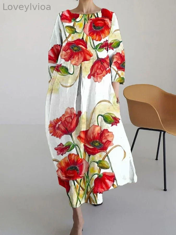 Women's Floral Print Casual 3/4 Sleeve Dress
