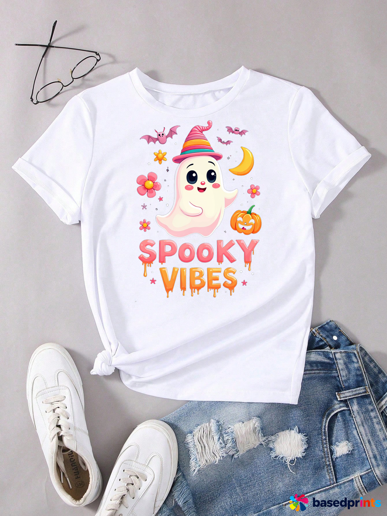 Halloween Ghost T-Shirt Women Cute Ghost Print Tee Shirts for Girls Casual Short Sleeve Tops