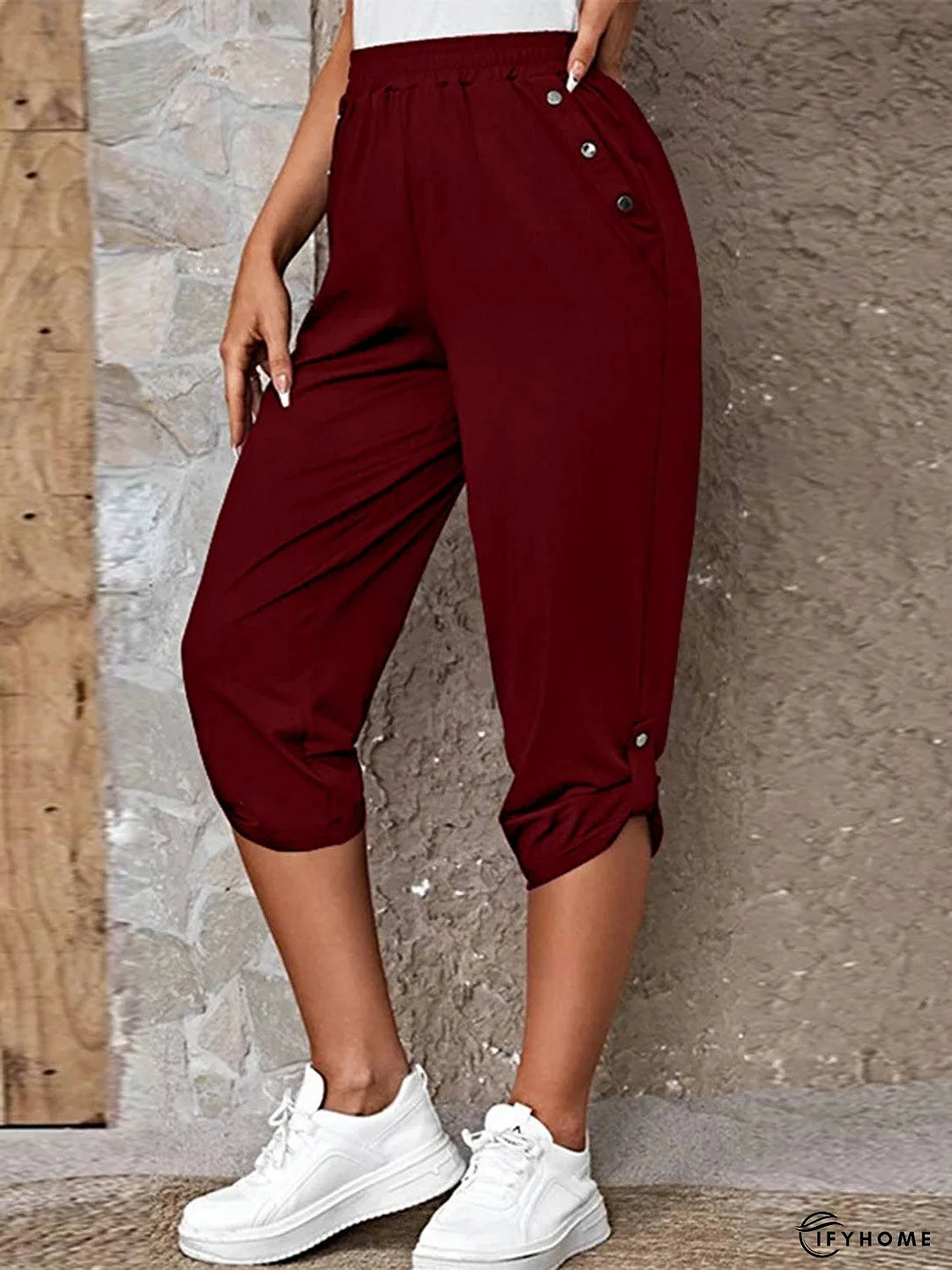 Full Size Roll-Tab Capris Pants | IFYHOME
