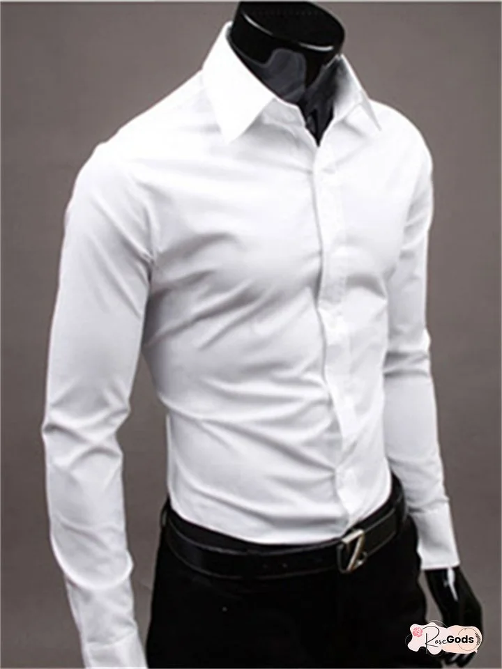 Men's Button Up Shirt Dress Shirt Collared Shirt Black White Yellow Long Sleeve Plain Shirt Collar Formal Wedding Clothing Apparel
