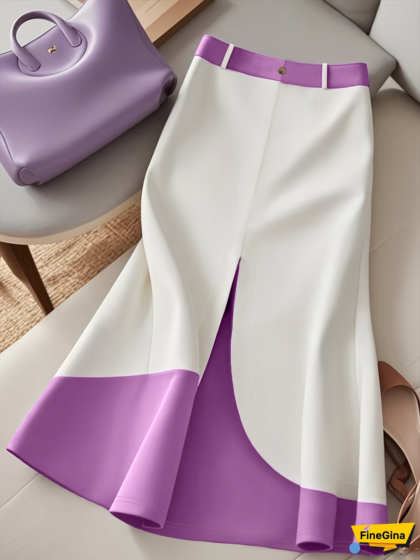 [Elegant Skirt] Purple & White Geometric Pleated Skirt | Elegant High-Waist Flowy Design, All-Season Versatile Style, Perfect for Casual or Formal Occasions, Cute Skirts, Formal Wear for Ladies, Nontransparent Fabric