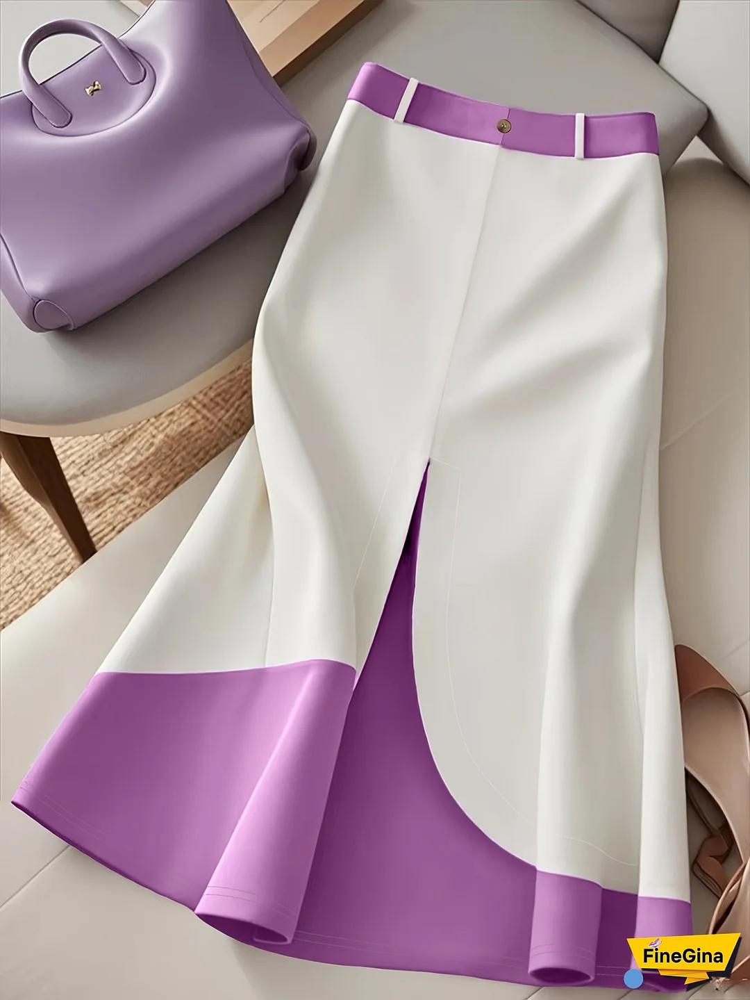 [Elegant Skirt] Purple & White Geometric Pleated Skirt | Elegant High-Waist Flowy Design, All-Season Versatile Style, Perfect for Casual or Formal Occasions, Cute Skirts, Formal Wear for Ladies, Nontransparent Fabric