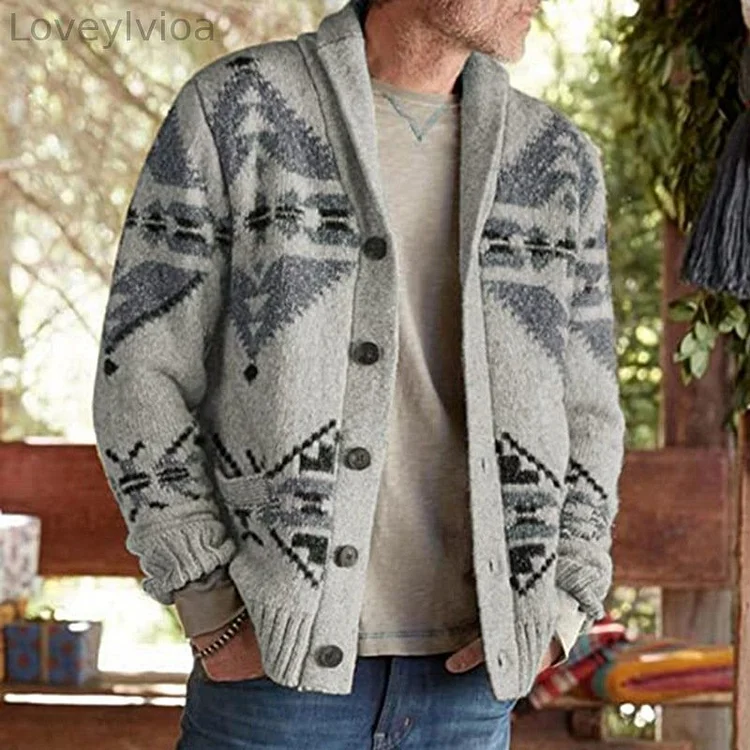 Amazon's new autumn and winter men's clothing European and American style jacquard outer sweater long-sleeved knitted jacket top SY0052