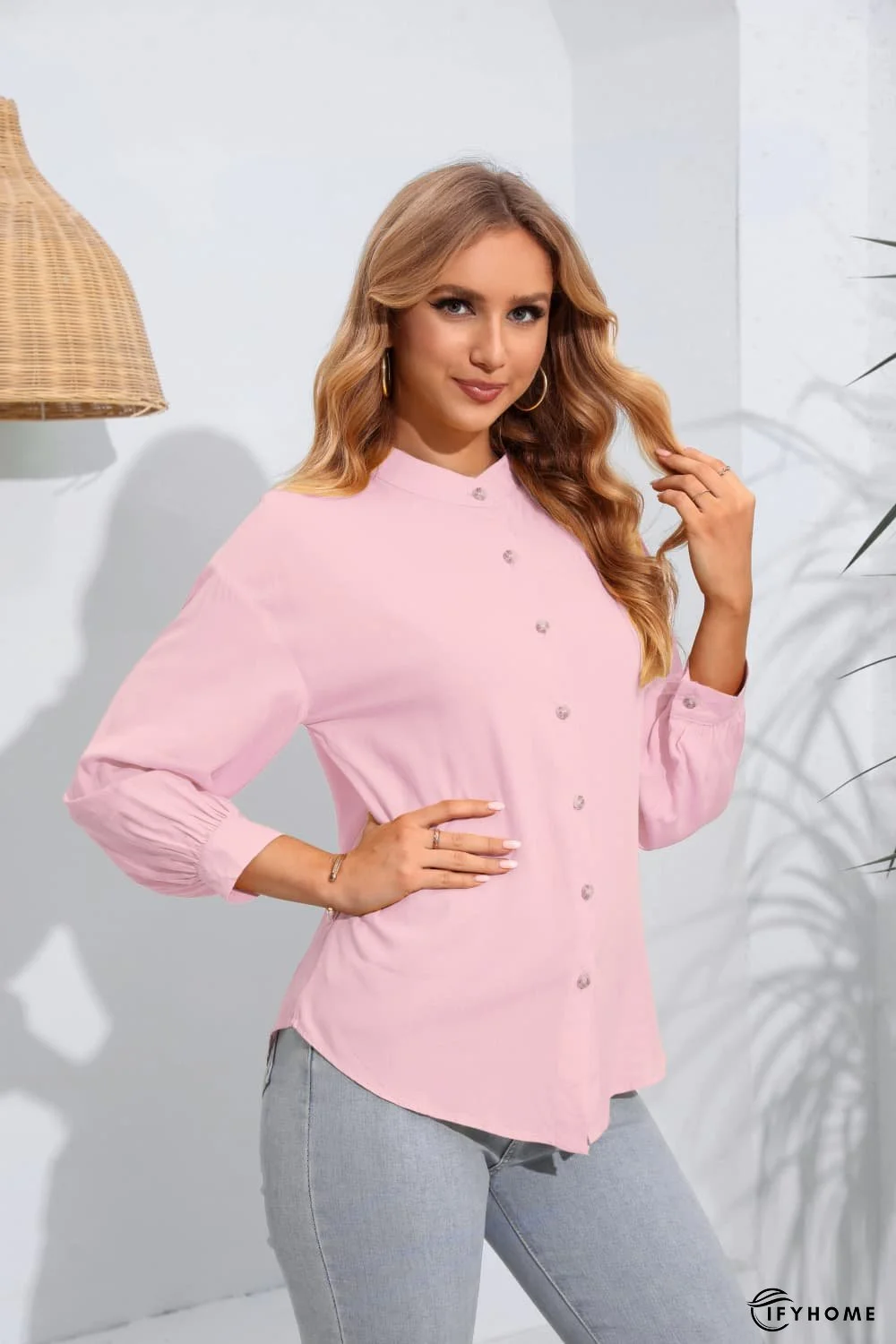 Mock Neck Buttoned Long Sleeve Shirt | IFYHOME