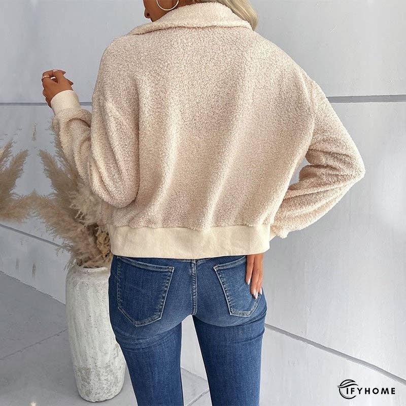 Solid Color Short Lapel Long Sleeve Sherpa Jacket | IFYHOME