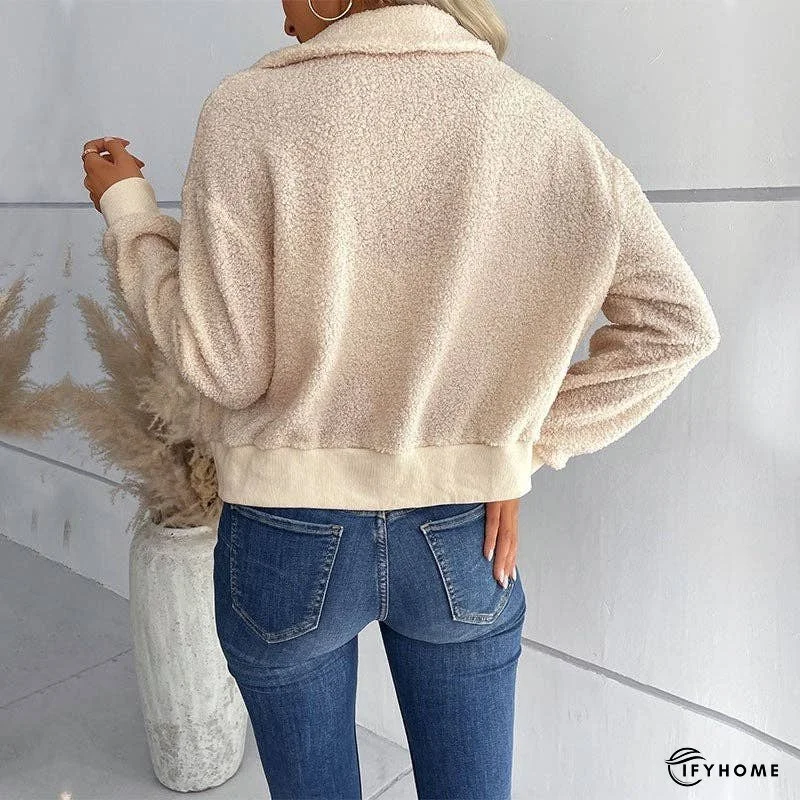 Solid Color Short Lapel Long Sleeve Sherpa Jacket | IFYHOME