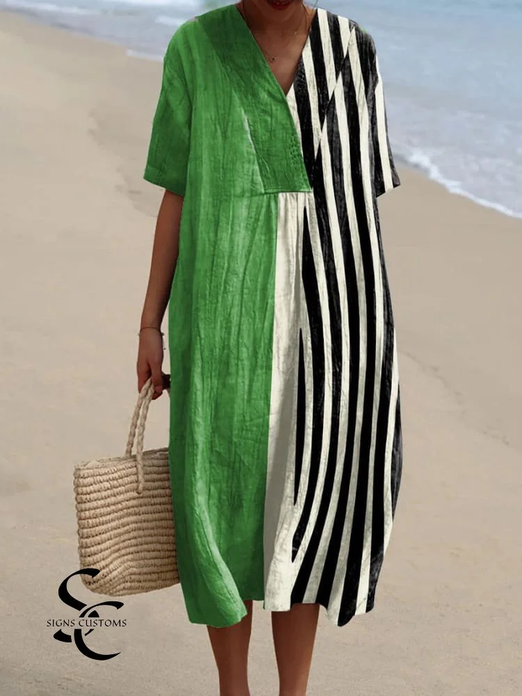 Women's Retro Minimalist Abstract Art Print Flowy Dress