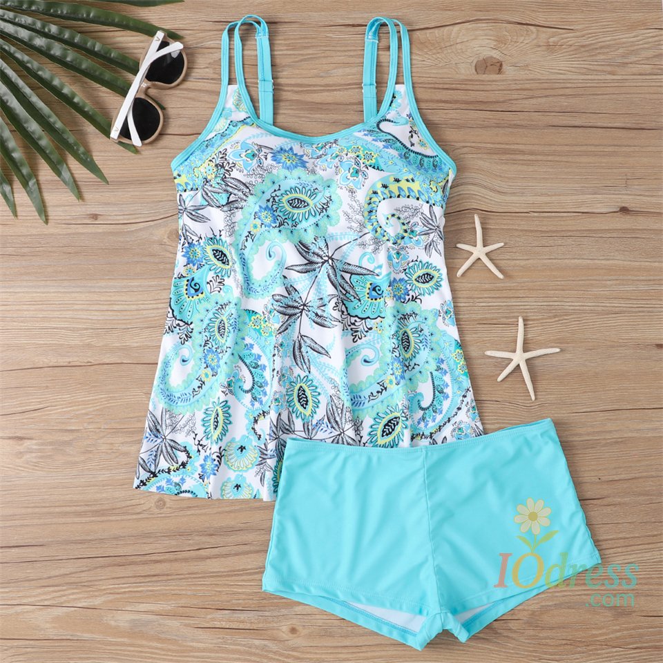 IO Dress Floral Printed Tankini Set Women 2024 Two Piece Swimsuit Short High Waist Swimwear Female Bathing Suit Beachwear Swimming Summer