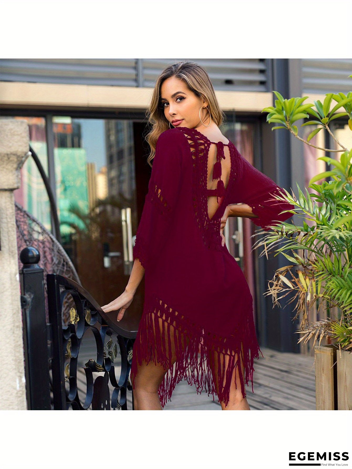 2025 Hot Selling! Ins Style Hand-Crocheted Backless Beach Cover Up- Hollow-Out With Tassels, Trendy For Beach Vacations, Pool Parties Summer Getaways | EGEMISS