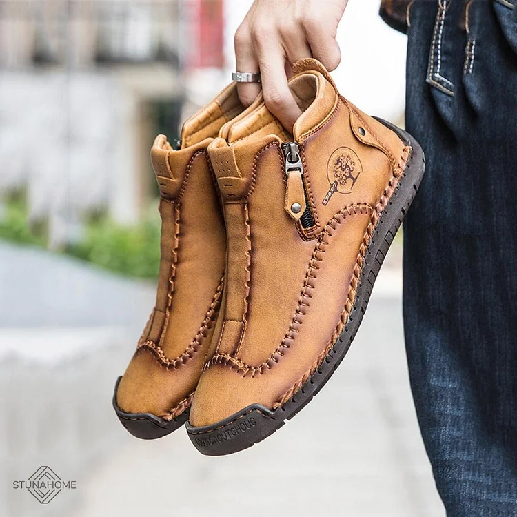 Stunahome Men's Stylish Side Zipper Hand Stitching Microfiber Leather Casual Ankle Boots shopify Stunahome.com