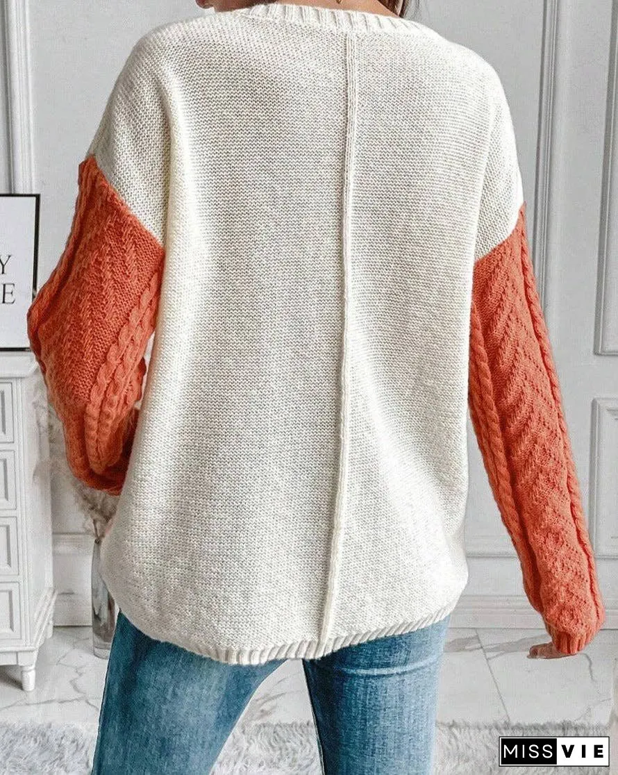 Colorblock Cable Patch Pocket Sweater