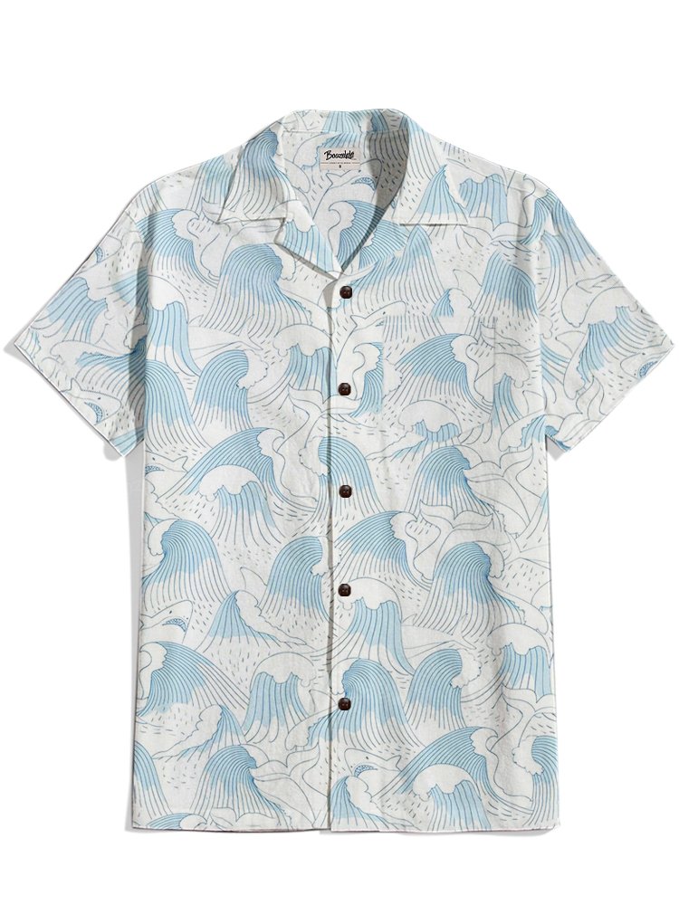 Blue Wave - 100% Cotton Cuban Collar Shirt