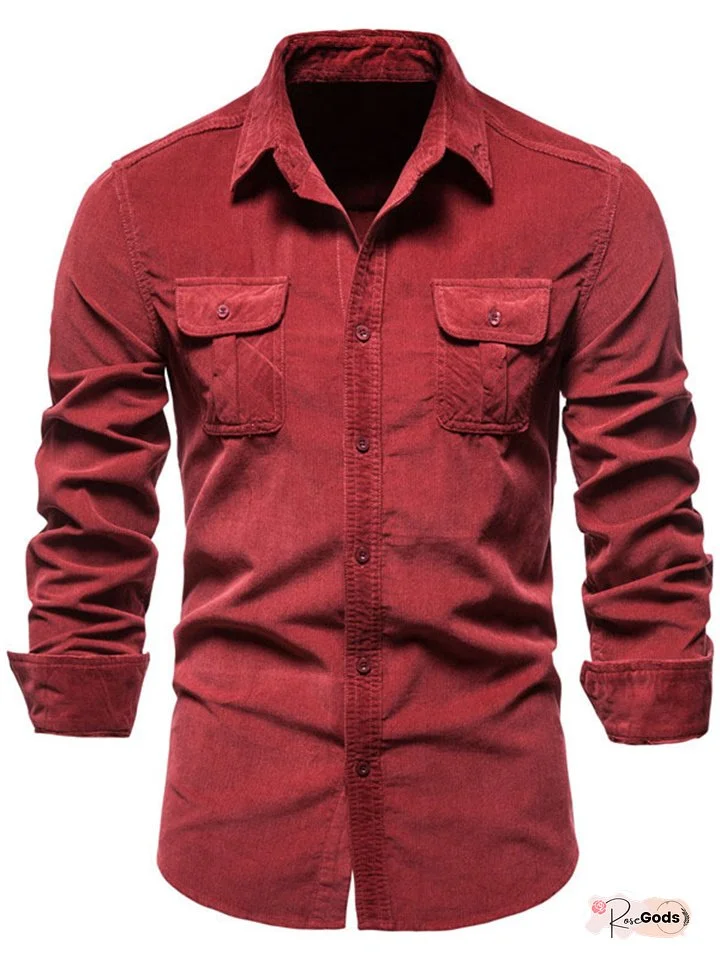 Men's Button Up Shirt Overshirt Casual Shirt Red Navy Blue Blue Long Sleeve Solid Colored Turndown Summer Spring Outdoor Street Clothing Apparel Button-Down
