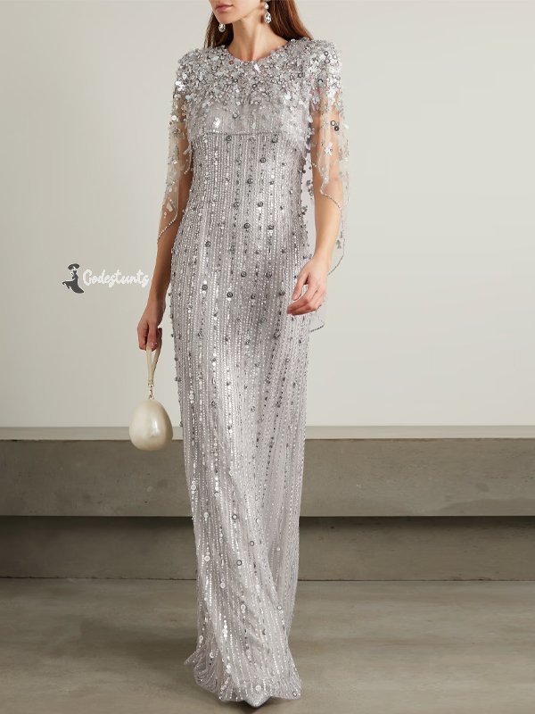 Mesh Sequins Maxi Dress