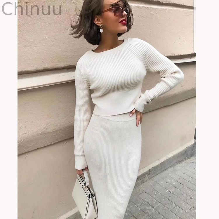 Fashionable and Elegant Long-sleeved  Solid Color Two-piece Suit