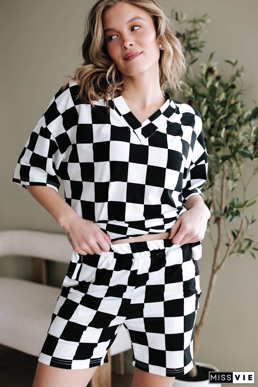Checker Tee and Shorts Lounge Set