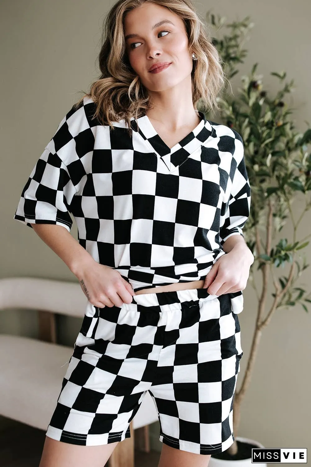 Checker Tee and Shorts Lounge Set