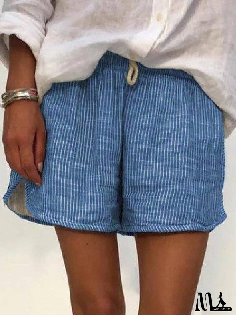 Casual Striped Loose Shorts Straight Leg Pants