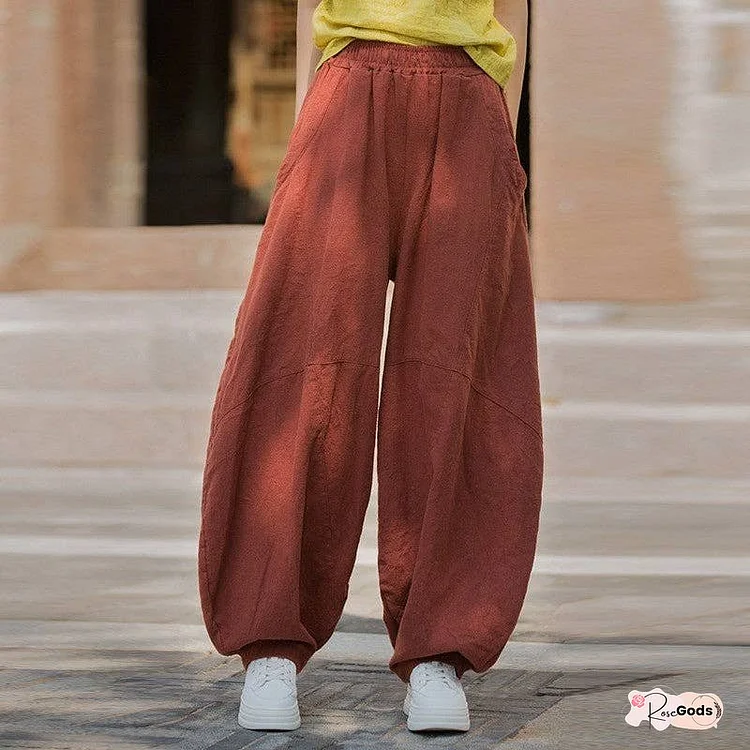 Loose Fit Solid Color Lantern Pants
