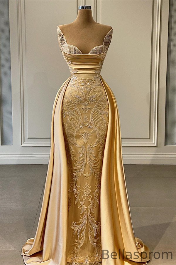 Bellasprom Gold Sweetheart Mermaid Evening Dress Lace Overskirt Bellasprom