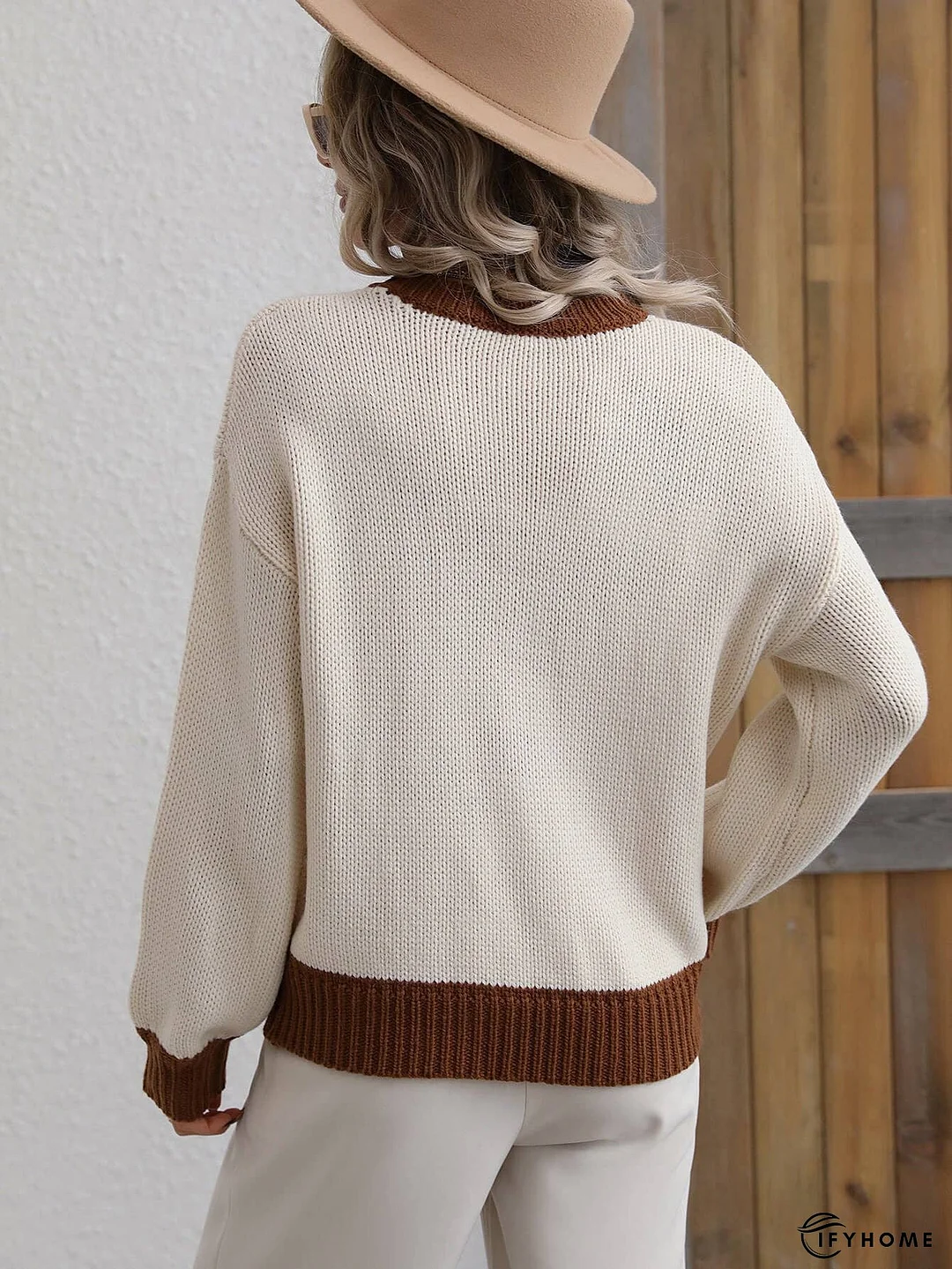 Contrast Trim Drop Shoulder Pullover Sweater | IFYHOME