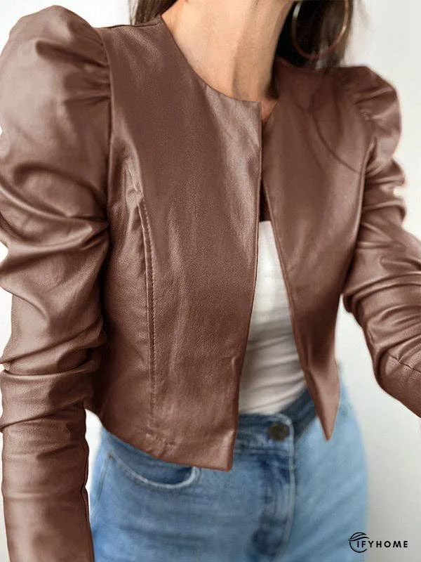 Long Sleeves Loose Pleated Solid Color Split-Joint Collarless Jackets Outerwear | IFYHOME