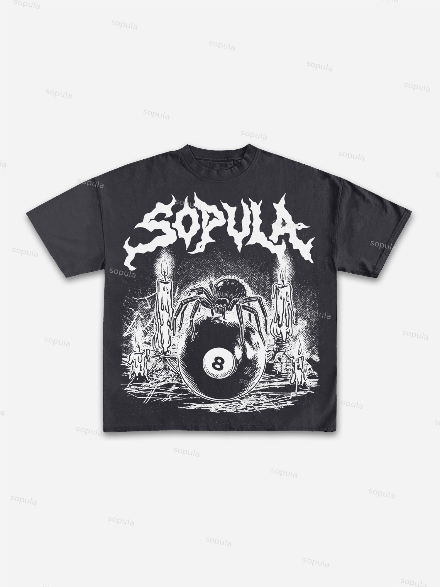 Vintage Gothic Melting Candle Black 8 Spider Graphic Cotton T-shirt