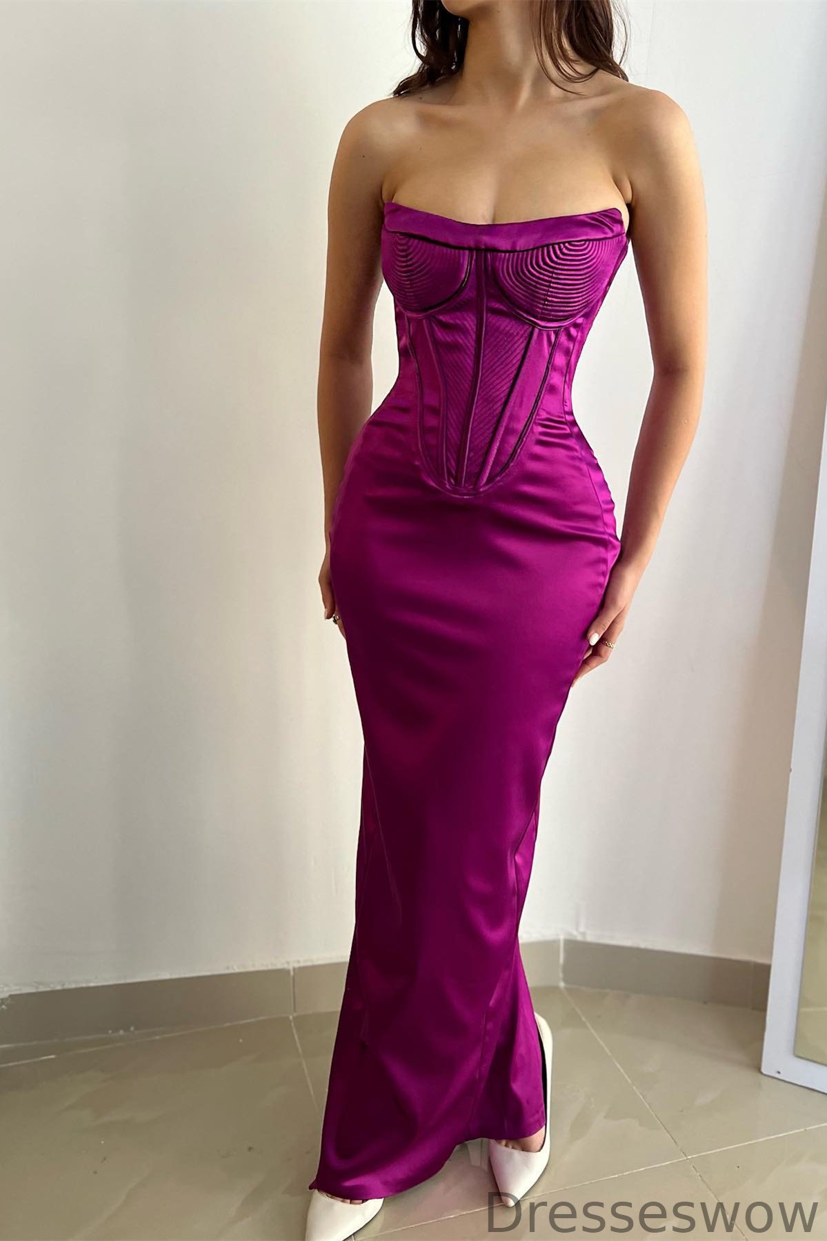 Dresseswow Purple Strapless Sleeveless Mermaid Prom Dress On Sale
