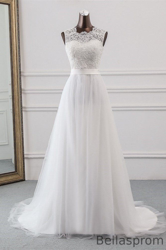 Bellasprom Amazing Jewel Long Wedding Gown With Lace Appliques Bellasprom