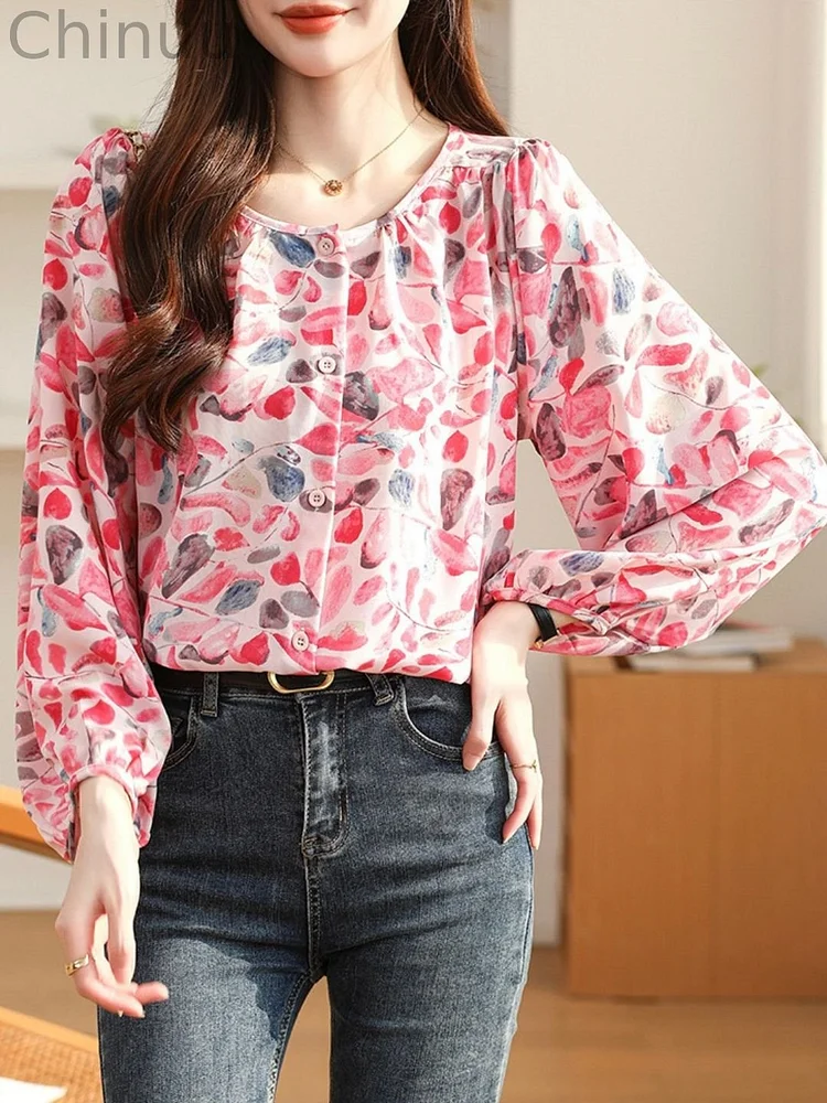 Round Neck Floral Shirt-Pink