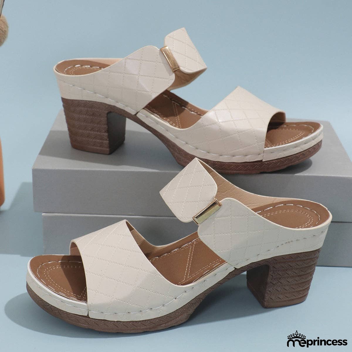 PU Leather Block Heel Sandals