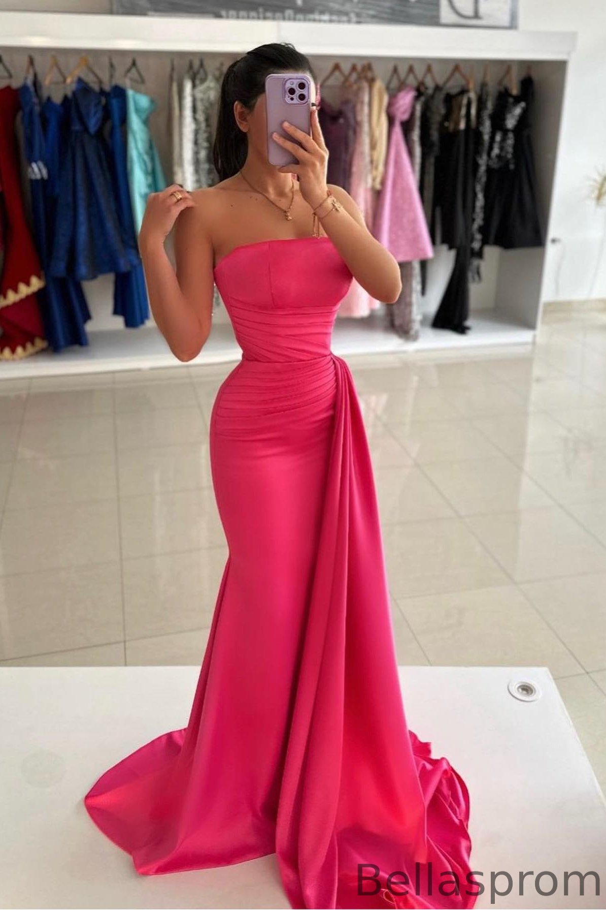  Bellasprom Strapless Mermaid Evening Dress Long Split With Ruffle Bellasprom