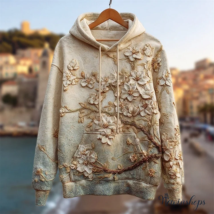 Japanese Art Plum Blossom Men's Casual Hooded Sweatshirt