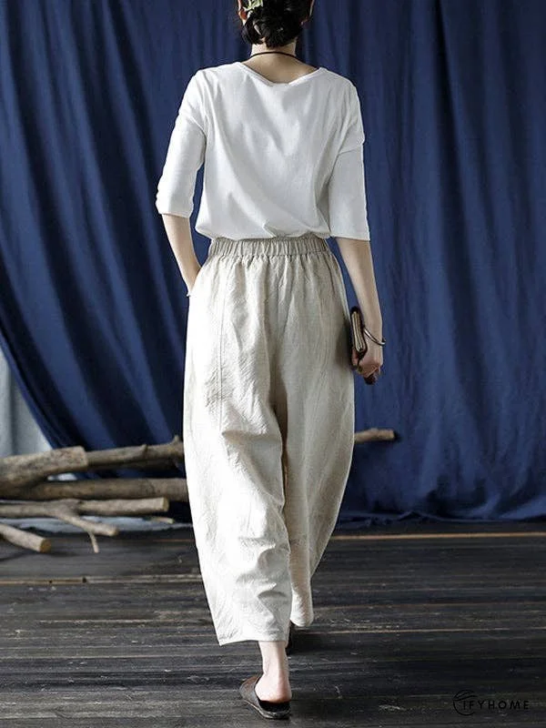 Simple Solid Color Elasticity Waisted Wide Leg Pants | IFYHOME