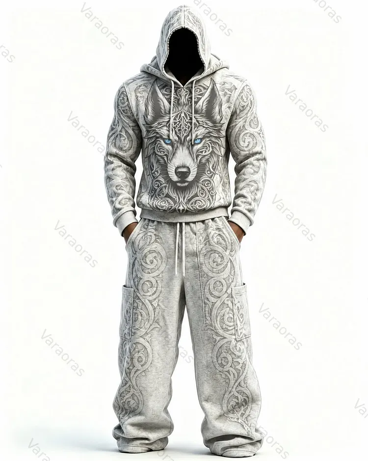 Men's Fashion Contrast Colo  Embroidered Hoodie & Pants Two-Piece Set 5346