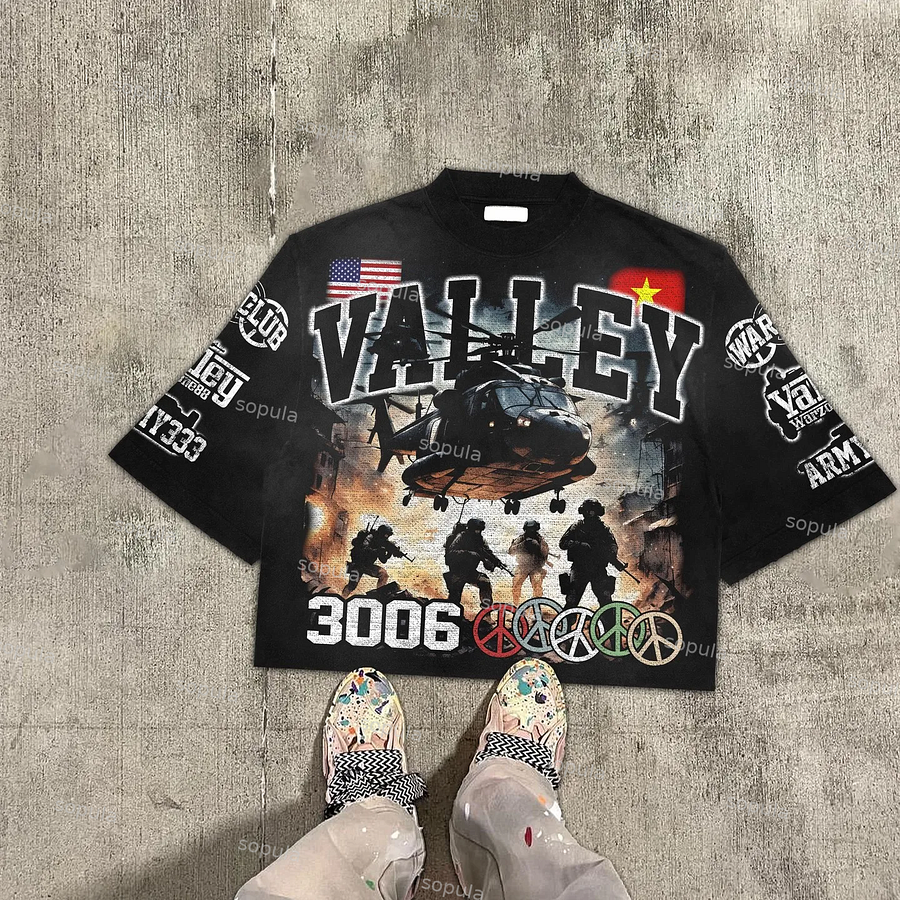 Vintage Warzone Graphic 100% Cotton T-Shirt Cropped Tees