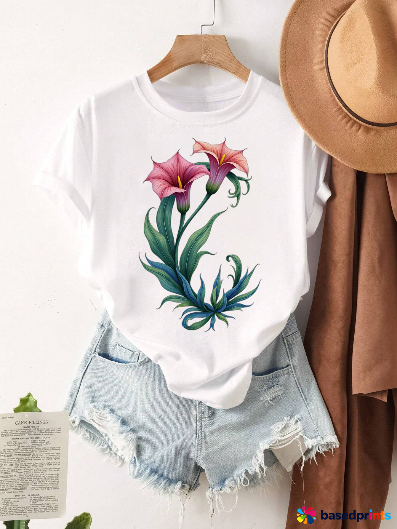 White Floral Graphic Tee Shirt Women Summer Casual T Shirt