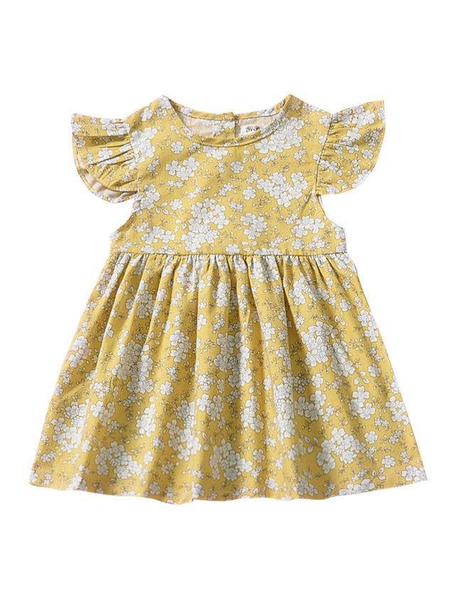 Baby Girl Flower Printed Short Flutter Sleeve Dress 12-24M Wholesale DEARBABYSTORE ARY