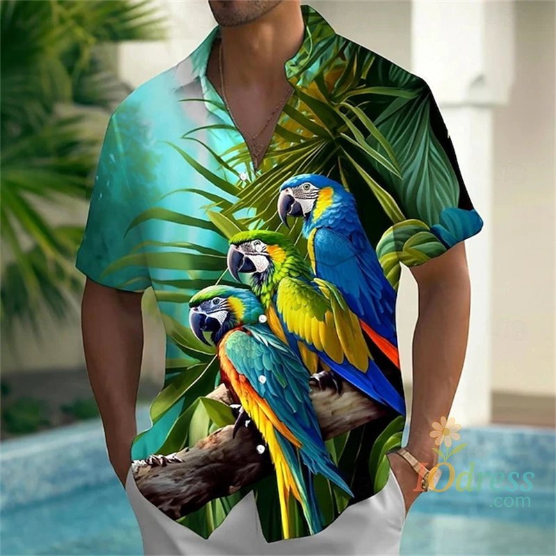 IO Menswear Tropical Floral Parrot 3d Print Shirt Men Women Fashion Shirts 2026 New Short Sleeve Hawaiian Shirts Blouse Y2K Men's Clothing
