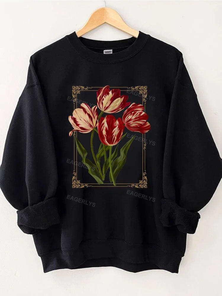 Eagerlys Flowers Dark Botanical Sweatshirt Eagerlys